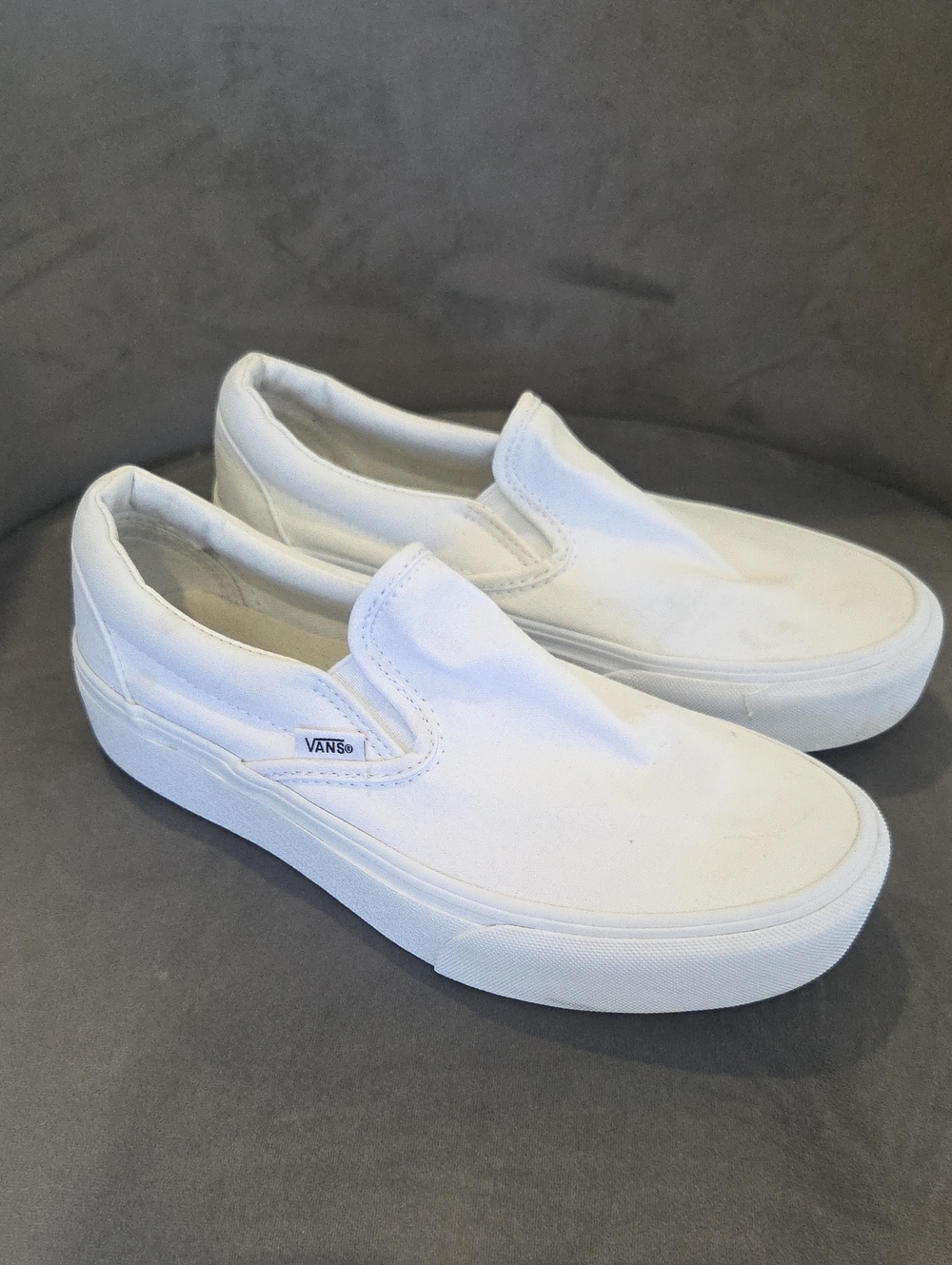 Vans White Platform Slip-On Canvas Sneakers